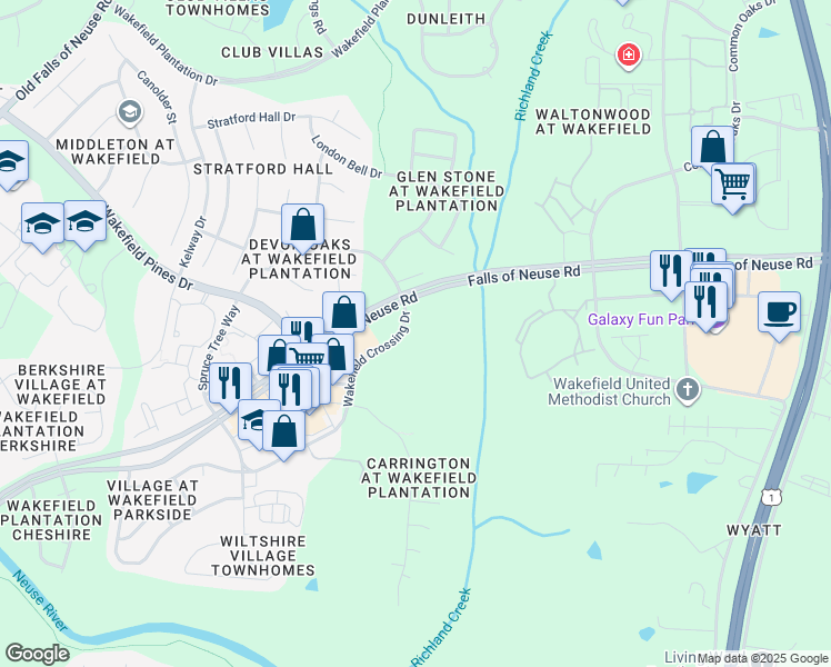 map of restaurants, bars, coffee shops, grocery stores, and more near in Raleigh