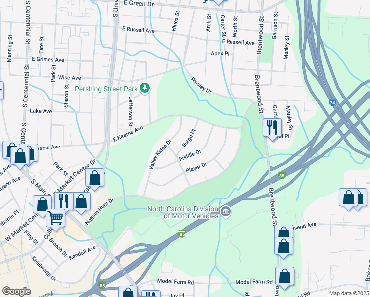 map of restaurants, bars, coffee shops, grocery stores, and more near 404 Burge Place in High Point