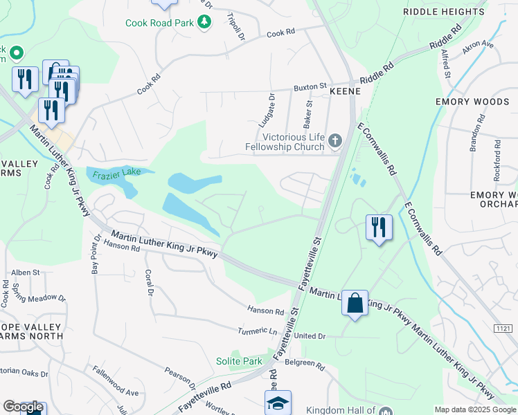 map of restaurants, bars, coffee shops, grocery stores, and more near 1031 Culloden Circle in Durham