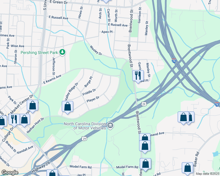 map of restaurants, bars, coffee shops, grocery stores, and more near 510 Player Drive in High Point