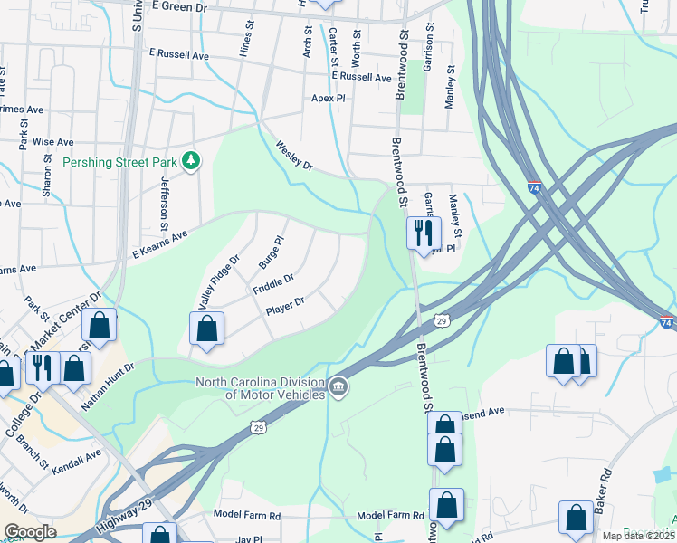 map of restaurants, bars, coffee shops, grocery stores, and more near 510 Player Drive in High Point