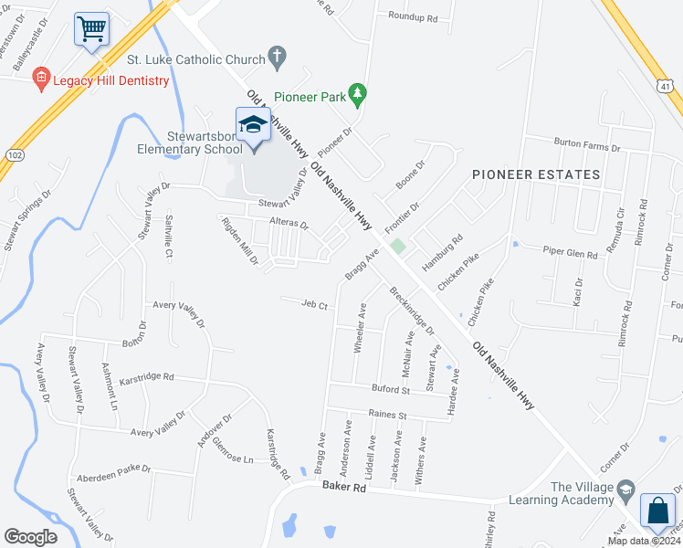map of restaurants, bars, coffee shops, grocery stores, and more near 432 Bragg Avenue in Smyrna