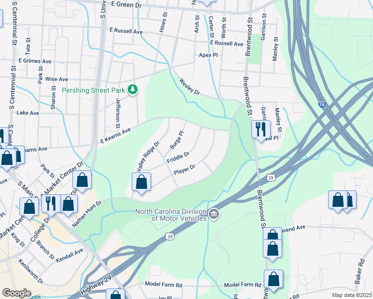 map of restaurants, bars, coffee shops, grocery stores, and more near 417 Friddle Drive in High Point