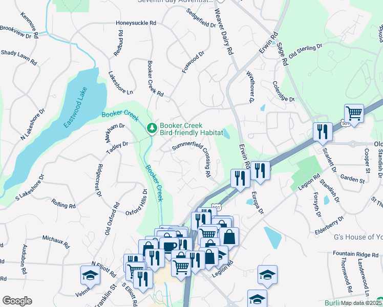 map of restaurants, bars, coffee shops, grocery stores, and more near 113 Greenmeadow Lane in Chapel Hill