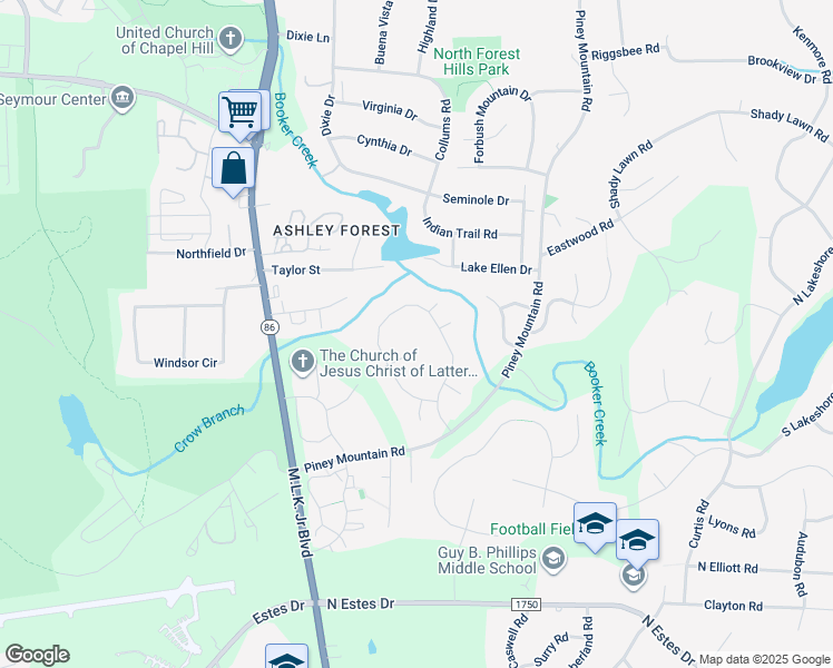 map of restaurants, bars, coffee shops, grocery stores, and more near 113 Mendel Drive in Chapel Hill