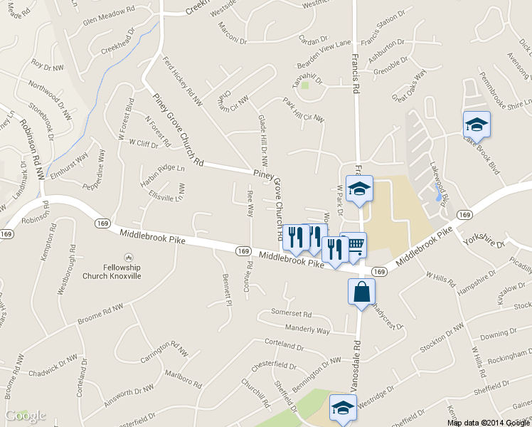 map of restaurants, bars, coffee shops, grocery stores, and more near 1000 Ree Way in Knoxville