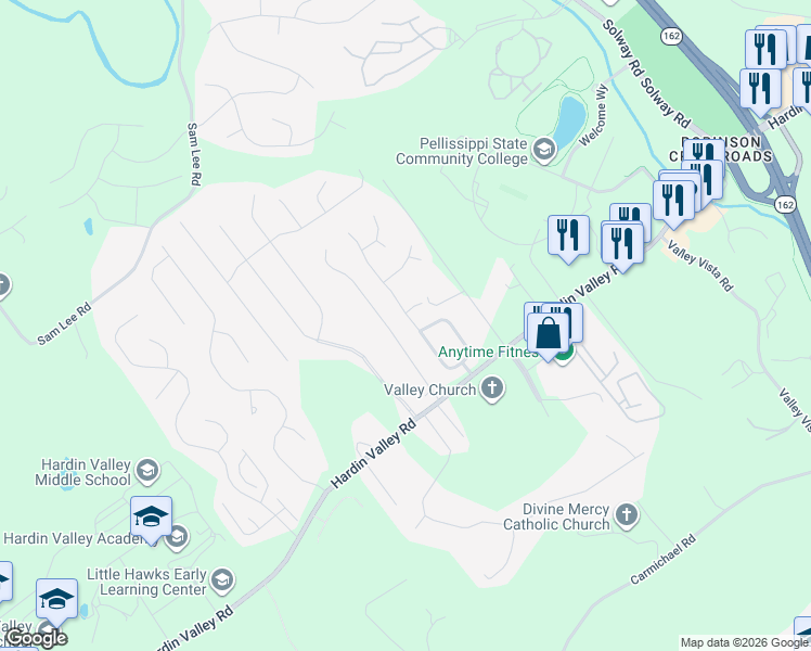 map of restaurants, bars, coffee shops, grocery stores, and more near 2335 Conners Creek Creek in Knoxville