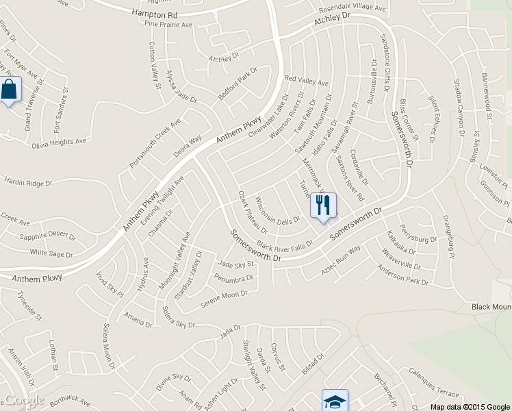 map of restaurants, bars, coffee shops, grocery stores, and more near 2365 Wisconsin Dells Drive in Henderson