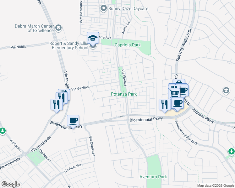 map of restaurants, bars, coffee shops, grocery stores, and more near 2348 Borgaro Street in Henderson