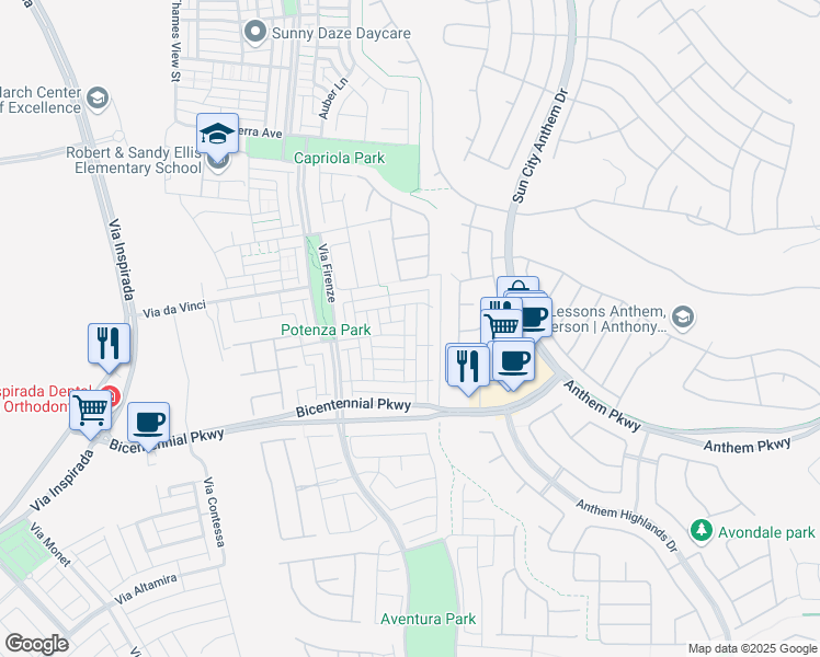 map of restaurants, bars, coffee shops, grocery stores, and more near 2339 Via Alicante in Henderson