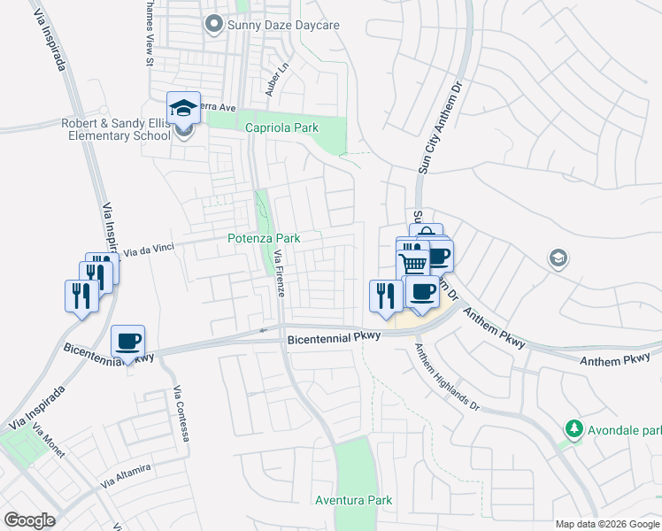 map of restaurants, bars, coffee shops, grocery stores, and more near 2349-2361 Via Alicante in Henderson