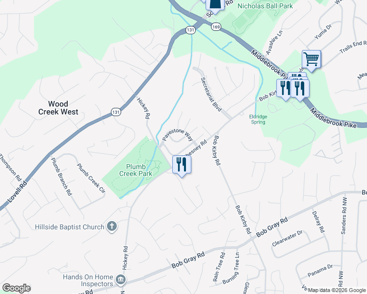map of restaurants, bars, coffee shops, grocery stores, and more near 10024 Gate Post Way in Knoxville