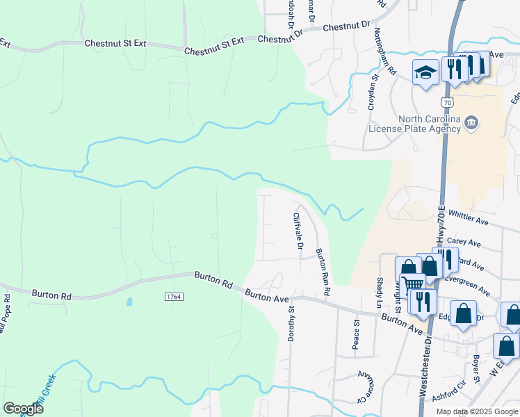 map of restaurants, bars, coffee shops, grocery stores, and more near 1240 Burkston Court in High Point
