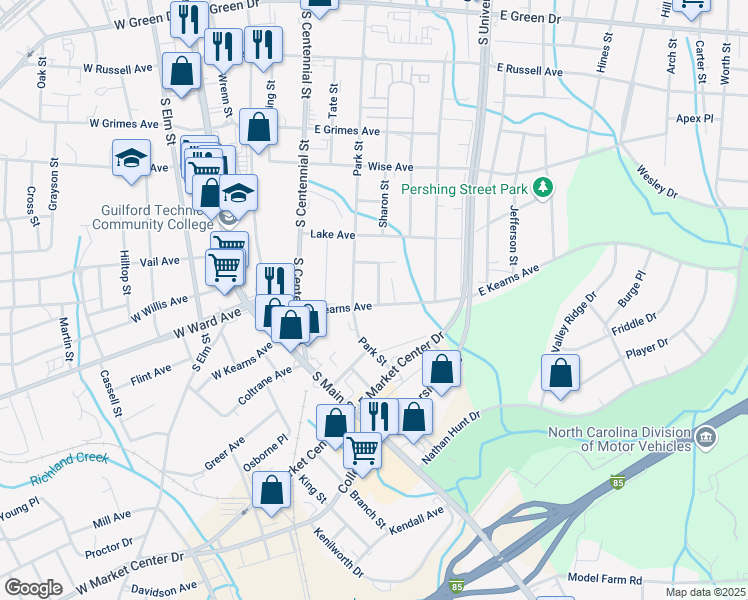 map of restaurants, bars, coffee shops, grocery stores, and more near 1318 Bencini Place in High Point