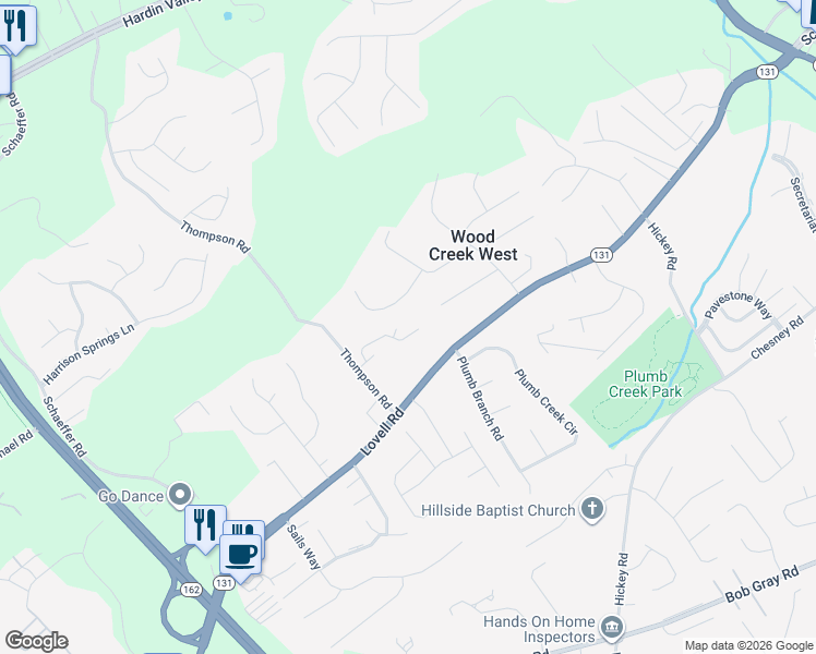 map of restaurants, bars, coffee shops, grocery stores, and more near 2009 Knoll Tree Drive in Knoxville