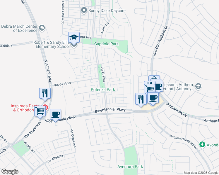 map of restaurants, bars, coffee shops, grocery stores, and more near 2347 Via Barranca in Henderson