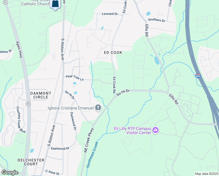map of restaurants, bars, coffee shops, grocery stores, and more near 1814 Ed Cook Road in Durham
