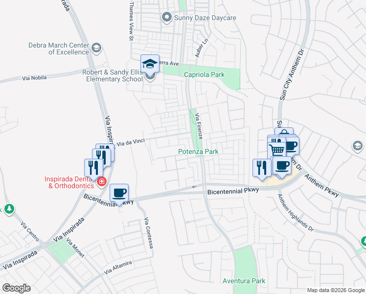 map of restaurants, bars, coffee shops, grocery stores, and more near 3112 Biccari Avenue in Henderson