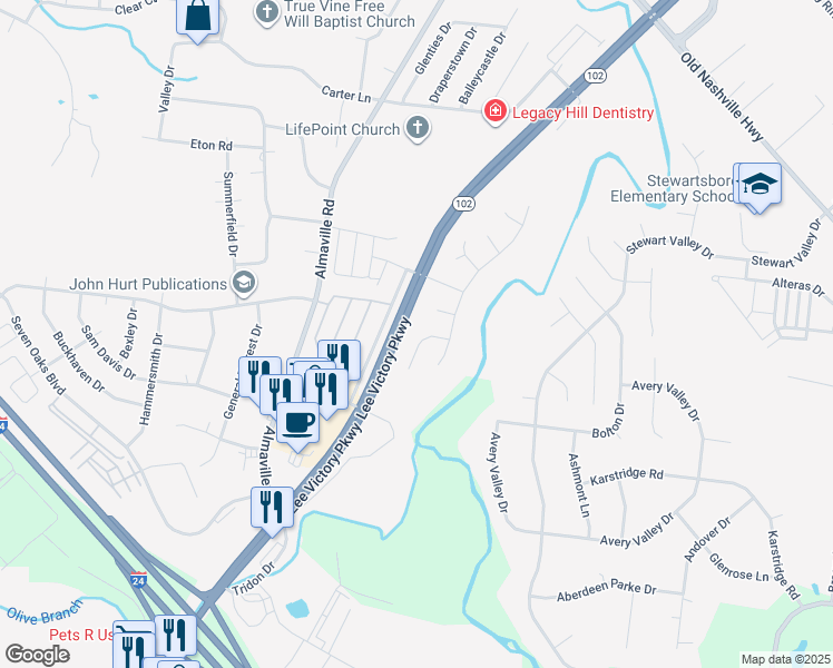 map of restaurants, bars, coffee shops, grocery stores, and more near 912 Grand Oak Drive in Smyrna