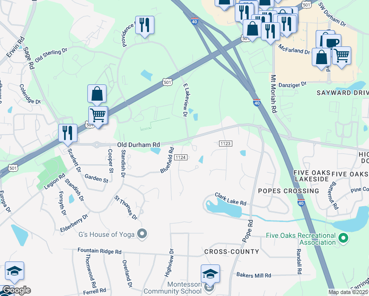 map of restaurants, bars, coffee shops, grocery stores, and more near in Chapel Hill