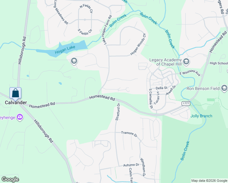 map of restaurants, bars, coffee shops, grocery stores, and more near 116 Burgundy Lane in Chapel Hill