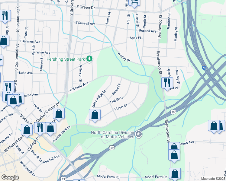 map of restaurants, bars, coffee shops, grocery stores, and more near 409 Burge Place in High Point