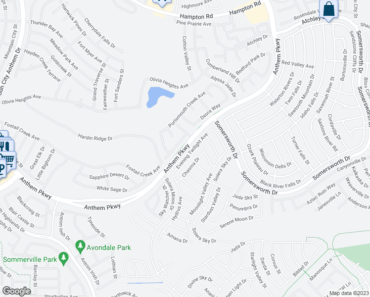 map of restaurants, bars, coffee shops, grocery stores, and more near Anthem Parkway in Henderson