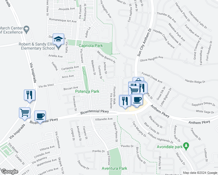 map of restaurants, bars, coffee shops, grocery stores, and more near 3020 Camino Largo Avenue in Henderson