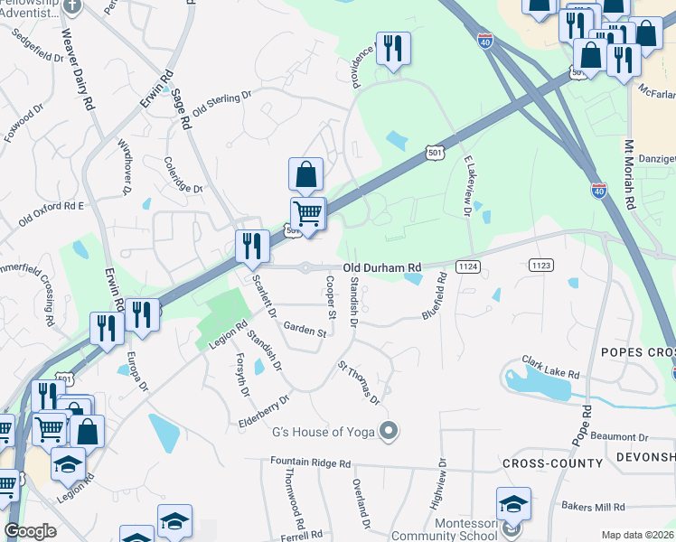 map of restaurants, bars, coffee shops, grocery stores, and more near in Chapel Hill