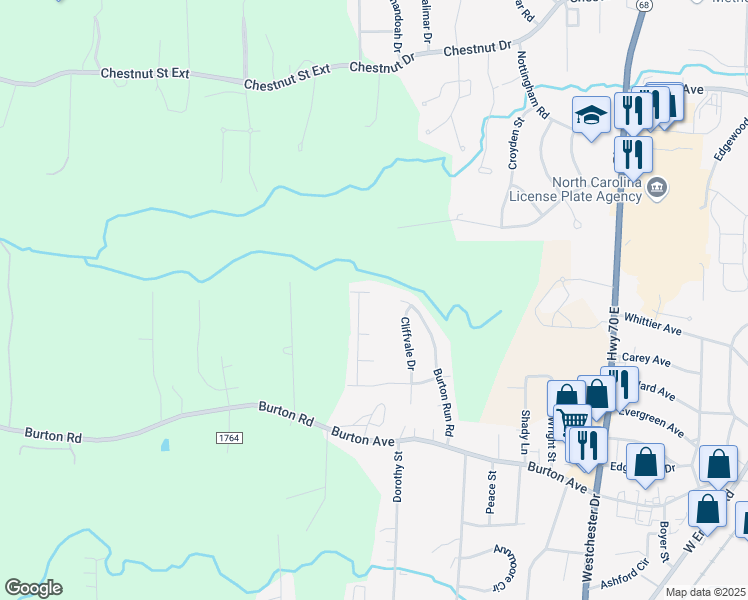 map of restaurants, bars, coffee shops, grocery stores, and more near 1253 Brownsfield Court in High Point