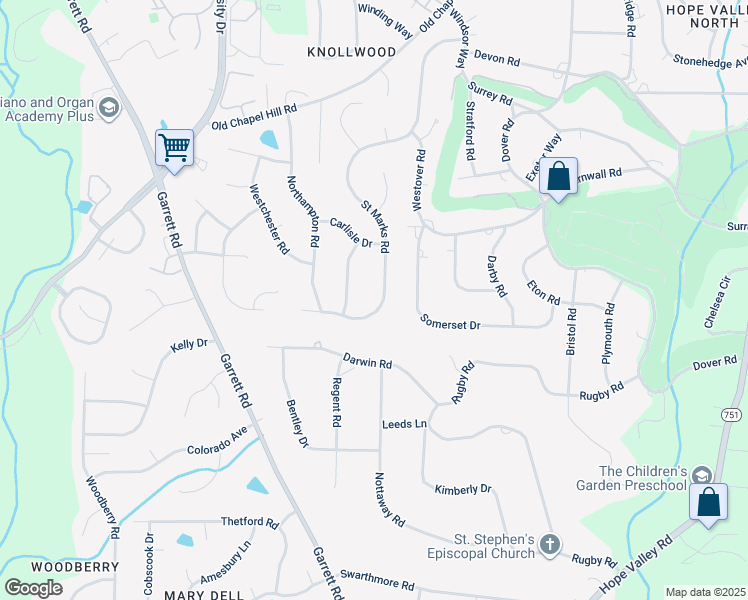 map of restaurants, bars, coffee shops, grocery stores, and more near 3930 Saint Marks Road in Durham