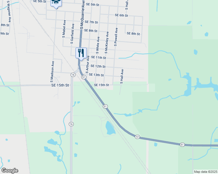 map of restaurants, bars, coffee shops, grocery stores, and more near 1205 Southeast 15th Street in Wagoner