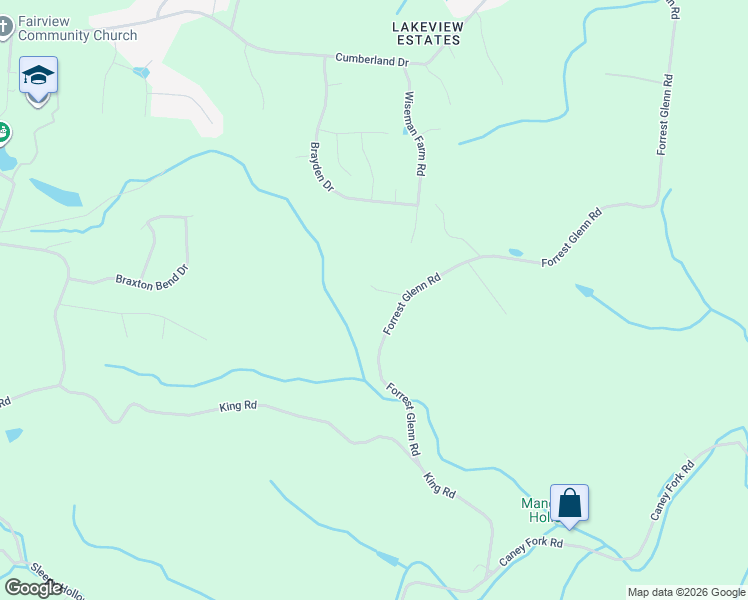 map of restaurants, bars, coffee shops, grocery stores, and more near 7401 Forrest Glenn Road in Fairview