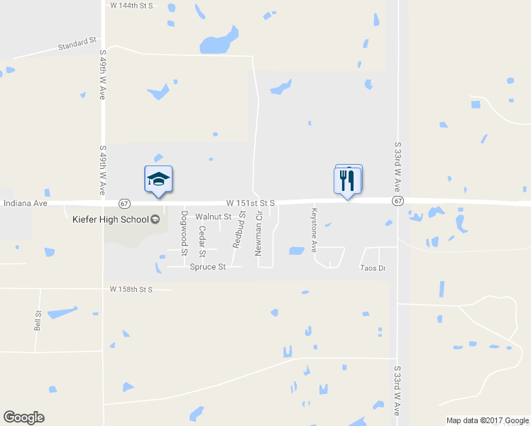map of restaurants, bars, coffee shops, grocery stores, and more near 203 Dp Newman Circle in Kiefer