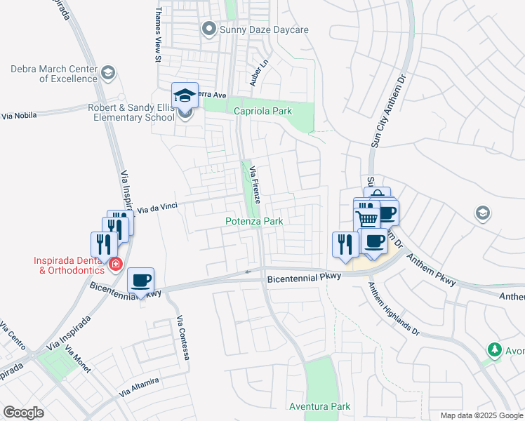 map of restaurants, bars, coffee shops, grocery stores, and more near 2336 Via Firenze in Henderson