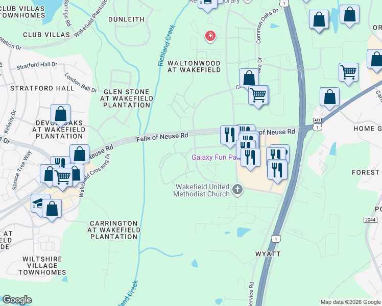 map of restaurants, bars, coffee shops, grocery stores, and more near 14114 Chriswick House Lane in Raleigh