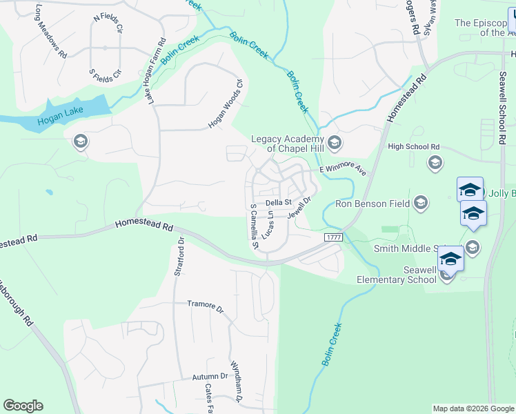 map of restaurants, bars, coffee shops, grocery stores, and more near 113 Della Street in Chapel Hill