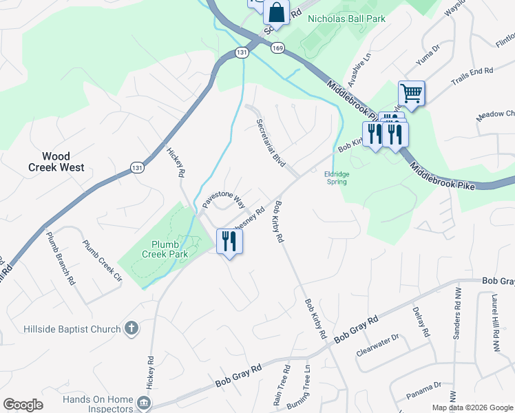 map of restaurants, bars, coffee shops, grocery stores, and more near 9900 Gate Post Way in Knoxville