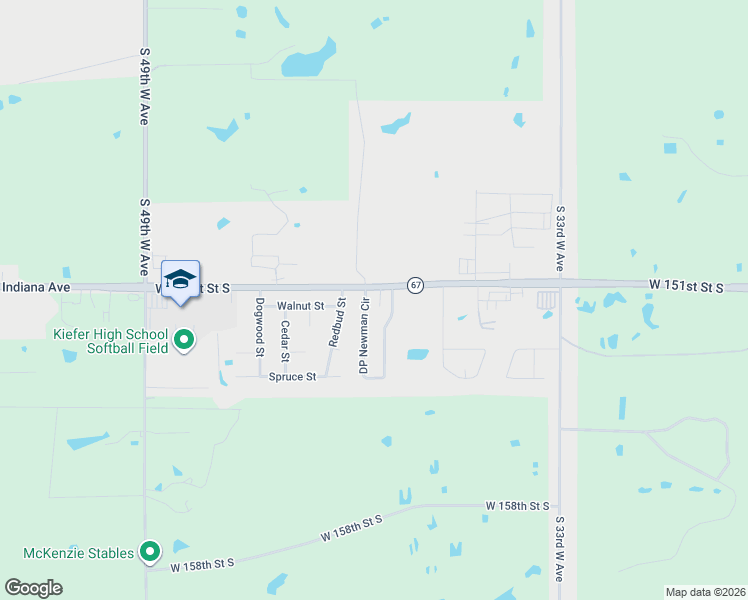 map of restaurants, bars, coffee shops, grocery stores, and more near 203 Dp Newman Circle in Kiefer