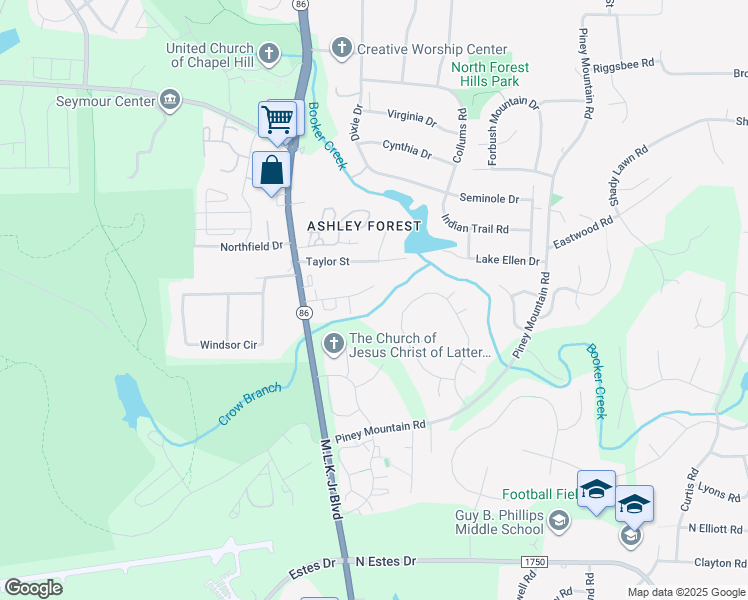 map of restaurants, bars, coffee shops, grocery stores, and more near 324 Ashley Forest Road in Chapel Hill