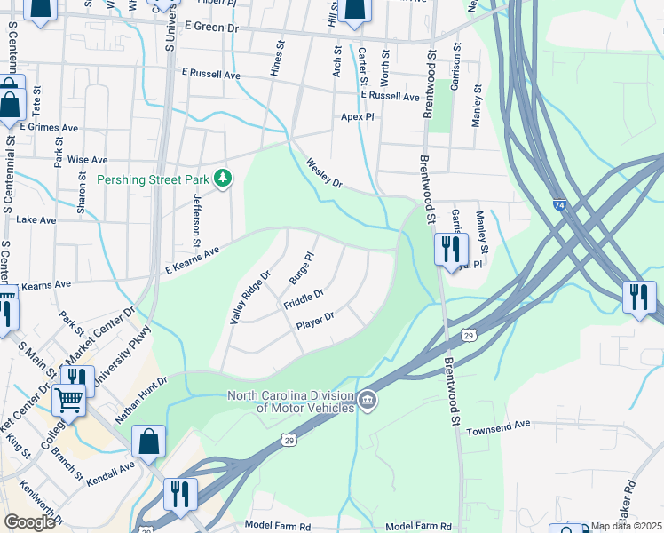 map of restaurants, bars, coffee shops, grocery stores, and more near 427 Friddle Drive in High Point