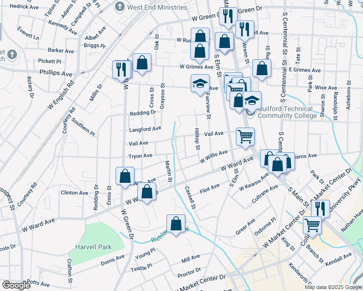map of restaurants, bars, coffee shops, grocery stores, and more near 807 Mobile Street in High Point