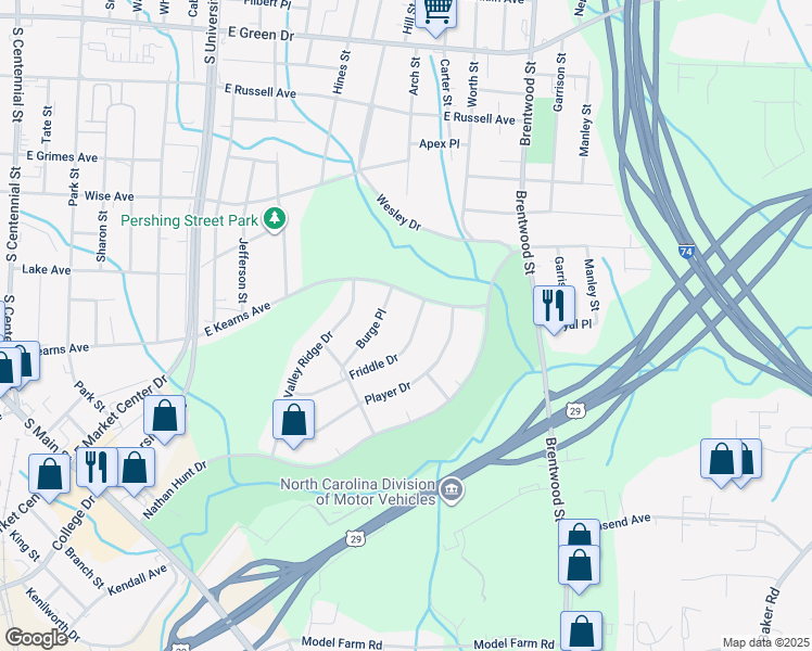 map of restaurants, bars, coffee shops, grocery stores, and more near 427 Friddle Drive in High Point