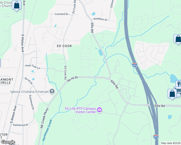map of restaurants, bars, coffee shops, grocery stores, and more near 120 Torpoint Road in Durham