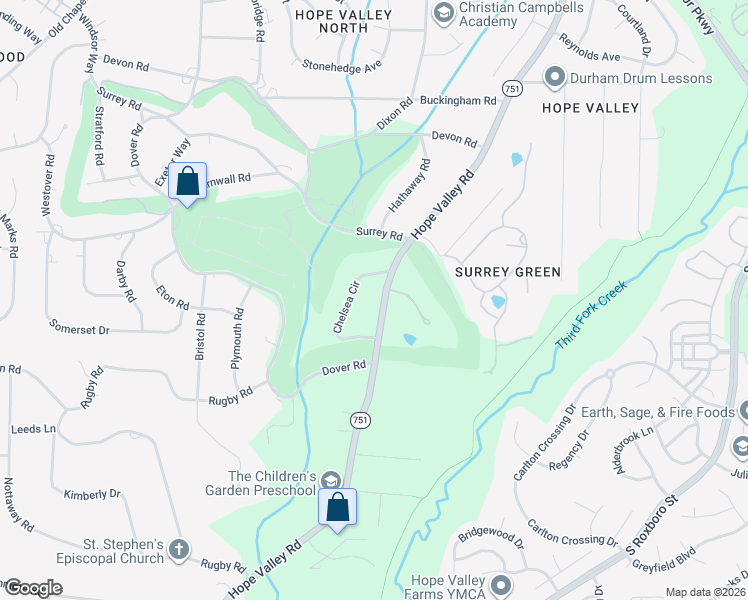 map of restaurants, bars, coffee shops, grocery stores, and more near 3724 Hope Valley Road in Durham