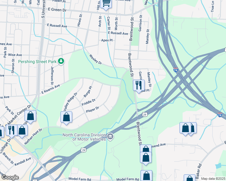 map of restaurants, bars, coffee shops, grocery stores, and more near 520 Player Drive in High Point