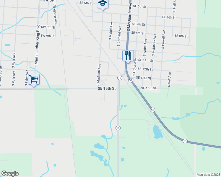 map of restaurants, bars, coffee shops, grocery stores, and more near 799 Southeast 15th Street in Wagoner