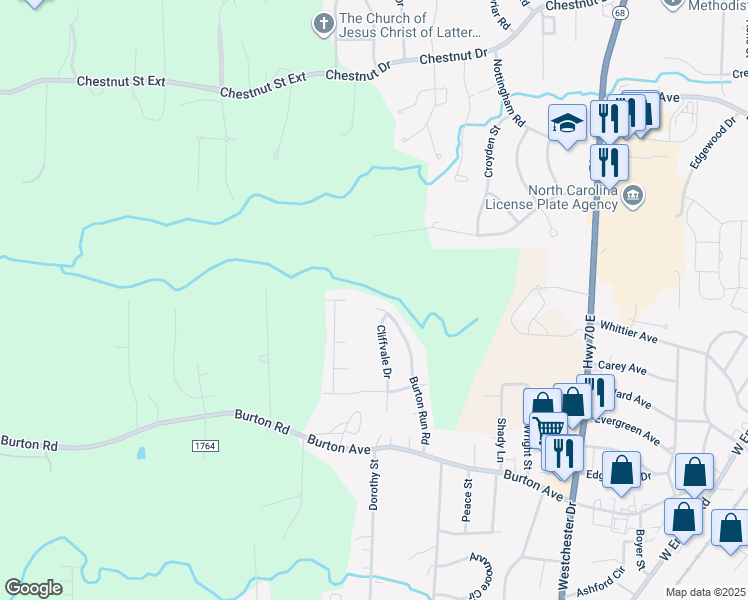map of restaurants, bars, coffee shops, grocery stores, and more near 2196 Burton Run Road in High Point