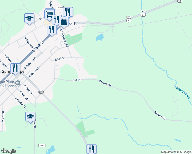 map of restaurants, bars, coffee shops, grocery stores, and more near 617 3rd Street in Spring Hope