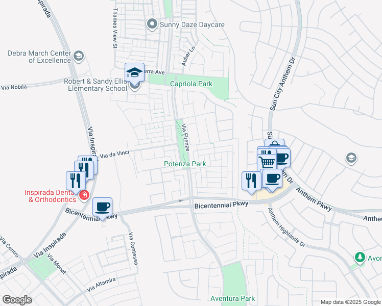 map of restaurants, bars, coffee shops, grocery stores, and more near 2330 Via Firenze in Henderson